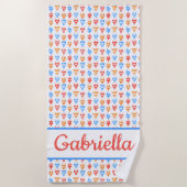 おしゃれなビーチ、プールパーティーに最適なカスタマイズネームギフト ビーチタオル (正面)