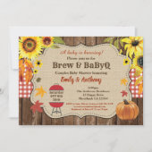 おしゃれなビールとベイビーQの招待状 ラスティックスタイルの結婚カップル 招待状 (正面)