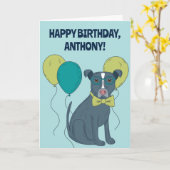 おしゃれなピットブル子犬 メガネをかけた犬のパーソナライズされたカード カード (黄色い花)