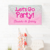 おしゃれなピンクでLet's Go Party 誕生日 横断幕 (インサイチュ)