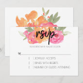 おしゃれなピンクとオレンジの春の花の出欠確認カード 招待状 (正面/裏面)