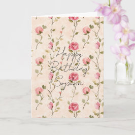 おしゃれなピンクとクリームのバラの花の誕生日 カード