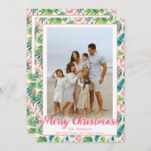 おしゃれなピンクとグリーンのオーナメント カスタム写真 シーズンカード (正面/裏面)