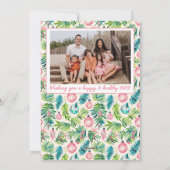 おしゃれなピンクとグリーンのオーナメント カスタム写真 シーズンカード (裏面)