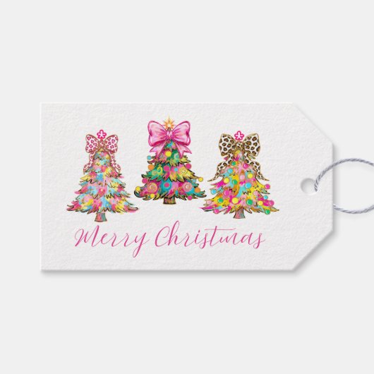 おしゃれなピンクとグリーンのクリスマスツリー ギフトタグ (正面(横))