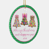 おしゃれなピンクとグリーンのクリスマスツリー セラミックオーナメント (右)