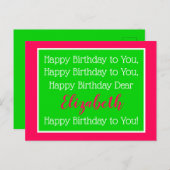 おしゃれなピンクとグリーンのハッピーバースデーソング ポストカード (正面/裏面)