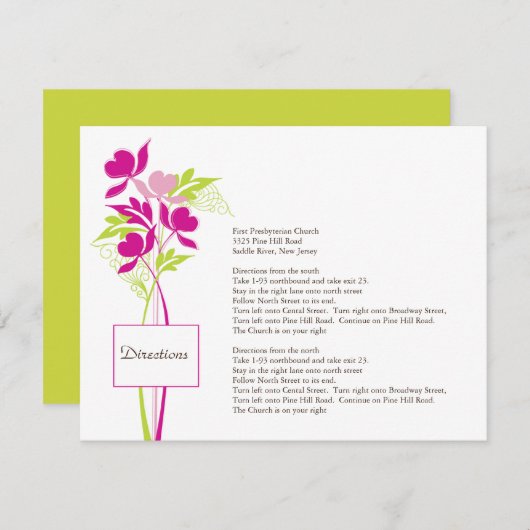 おしゃれなピンクとグリーンのブーケ案内カード エンクロージャーカード (正面/裏面)