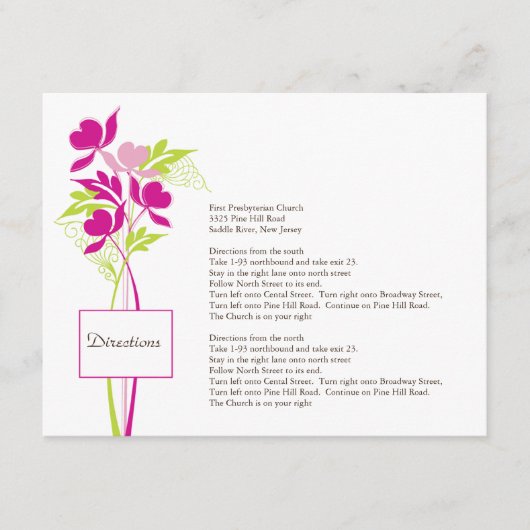 おしゃれなピンクとグリーンのブーケ ディレクションカード エンクロージャーカード (正面)