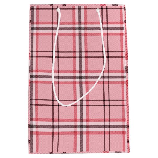 おしゃれなピンクとグレーのチェック柄パーティーファッション, ミディアムペーパーバッグ (正面)