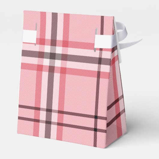 おしゃれなピンクとグレー チェックのファッショナブルなパーティー フェイバーボックス (裏面サイド)