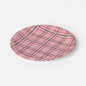 おしゃれなピンクとグレー チェック柄 パーティー ファッション ペーパープレート (アングル)
