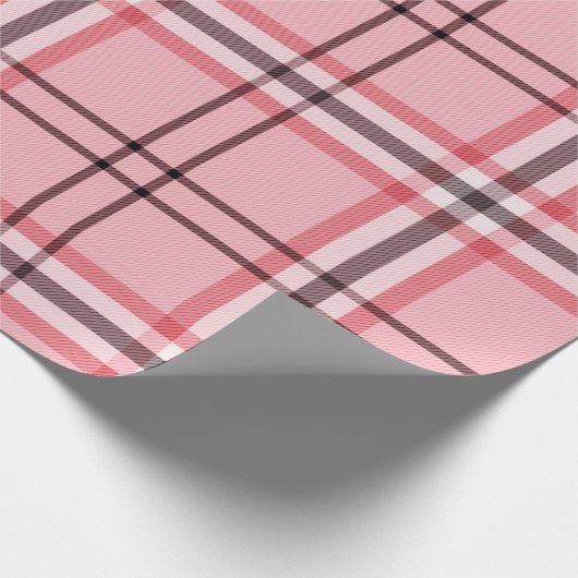 おしゃれなピンクとグレー チェック柄 パーティー ファッション ラッピングペーパー (角)
