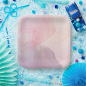 おしゃれなピンクとゴールドのスクエアペーパープレート ペーパープレート (パーティー)