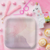 おしゃれなピンクとゴールドのスクエアペーパープレート ペーパープレート (パーティー)