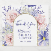 おしゃれなピンクとパープルの花のウェディングシャワー感謝祭ラベル スパークリングワインラベル (シングルラベル)