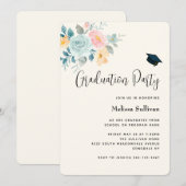 おしゃれなピンクとブルーの花束 卒業式 招待状 (正面/裏面)