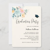 おしゃれなピンクとブルーの花束 卒業式 招待状 (正面)