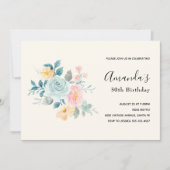 おしゃれなピンクとブルーの花束 - 誕生日 招待状 (正面)