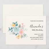 おしゃれなピンクとブルーの花束 - 誕生日 招待状 (正面/裏面)