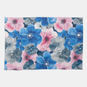 おしゃれなピンクとブルーの花柄のブライズシャワー キッチンタオル (横)
