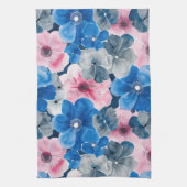 おしゃれなピンクとブルーの花柄のブライズシャワー キッチンタオル (縦)