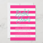 おしゃれなピンクとホワイトのストライプ ターコイズ ブライダルシャワー 招待状 (正面)