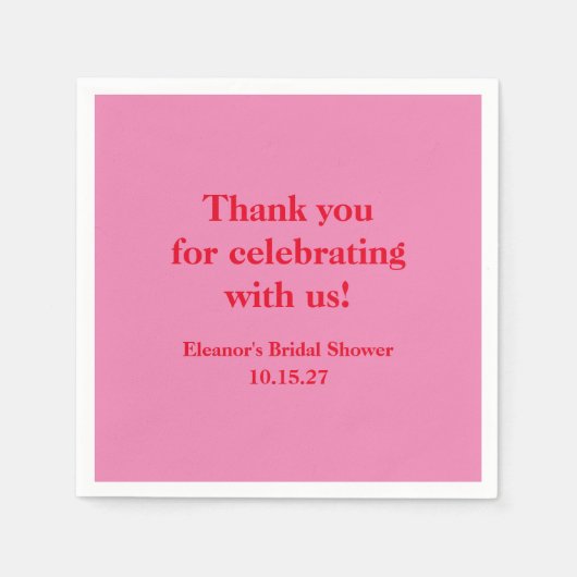 おしゃれなピンクとレッドのカスタム ブライダルシャワー お礼 スタンダードカクテルナプキン (正面)