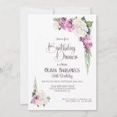 おしゃれなピンクと白のバラの花の誕生日ディナー 招待状 (正面)