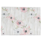 おしゃれなピンクと白の花のブライズシャワー ラージペーパーバッグ (裏面)