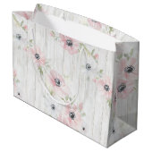 おしゃれなピンクと白の花のブライズシャワー ラージペーパーバッグ (裏面アングル)