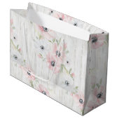 おしゃれなピンクと白の花のブライズシャワー ラージペーパーバッグ (正面アングル)