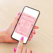 おしゃれなピンクと赤のウェーブフレーム婚約パーティー 招待状