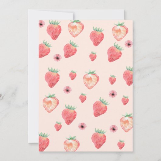おしゃれなピンクのイチゴのファーストバースデーカード 招待状 (裏面)