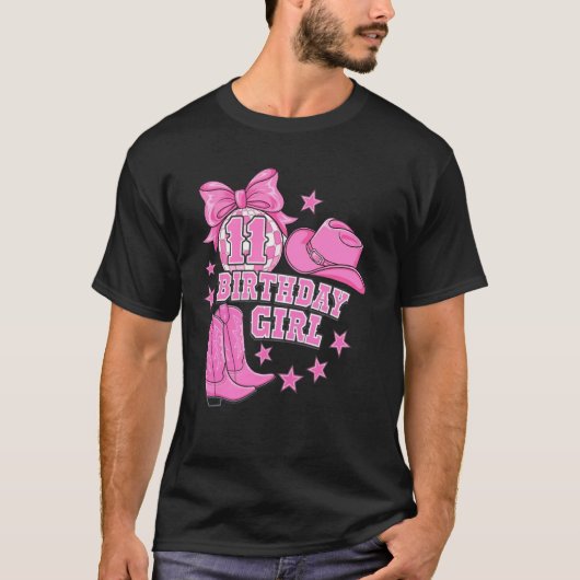 おしゃれなピンクのウェスタンディスコ 11歳の誕生日の女の子 11歳 Tシャツ (正面)