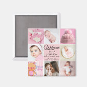 おしゃれなピンクのカスタム名前と赤ちゃんの女の子の写真コラージュ マグネット (正面/裏面)