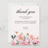 おしゃれなピンクのガーデンフラワー ブライダルシャワー サンキューカード (正面)