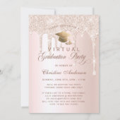 おしゃれなピンクのグリッター写真バーチャル卒業パーティー 招待状 (裏面)
