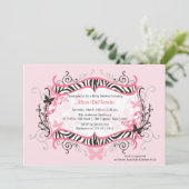 おしゃれなピンクのシマウマフレームのベビーシャワー招待状 招待状 (スタンド正面)