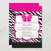おしゃれなピンクのシマウマフレーム ベビーシャワー招待状 招待状 (正面/裏面)