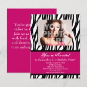 おしゃれなピンクのゼブラ カスタムパーティー招待状 招待状 (正面/裏面)