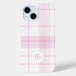 おしゃれなピンクのチェック柄のカスタマイズ可能なスマホケース iPhone 15ケース