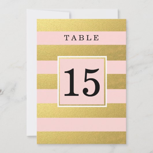 おしゃれなピンクのテーブルナンバーカード（偽の金箔加工） 招待状 (正面)