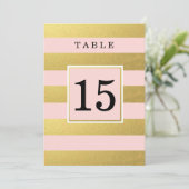 おしゃれなピンクのテーブルナンバーカード（偽の金箔加工） 招待状 (スタンド正面)