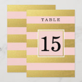 おしゃれなピンクのテーブルナンバーカード（偽の金箔加工） 招待状 (正面/裏面)