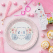 おしゃれなピンクのバラのモノグラム ブライダルシャワー パーティー ペーパープレート (パーティー)