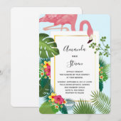 おしゃれなピンクのフラミンゴとトロピカルリーフのウェディング 招待状 (正面/裏面)