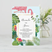 おしゃれなピンクのフラミンゴとトロピカルリーフのウェディング 招待状 (スタンド正面)