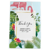 おしゃれなピンクのフラミンゴトロピカルビジネス ミディアムペーパーバッグ (裏面)