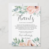 おしゃれなピンクのブッシュ ローズ フラワーの結婚式QRシェア写真 サンキューカード (正面)